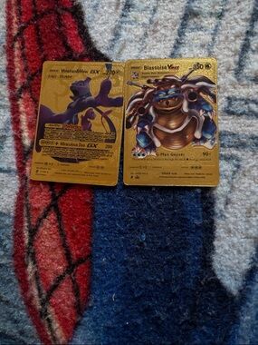 Gold Holo Pokémon Trading Cards - Mewtwo & Mew GX and Blastoise VMAX